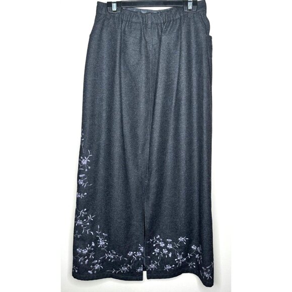 Eddie Bauer Womens Long Skirt Wool Blend Charcoal Grey Embroidered Lined Size 8 - Picture 2 of 10